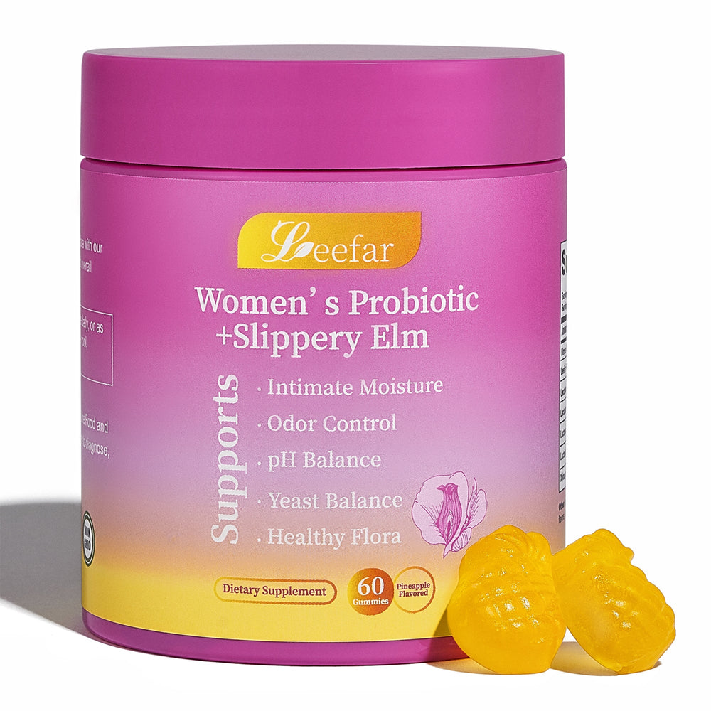 LeeFar Her Juicy Feminine Probiotics Gummies- All in One Solution with Slippery Elm and Prebiotics&Lactobacillus Probiotic Blend for Women's pH Balance and Dryness - Hawaiian Pineapple Gummies 60 Counts Women's Probiotics